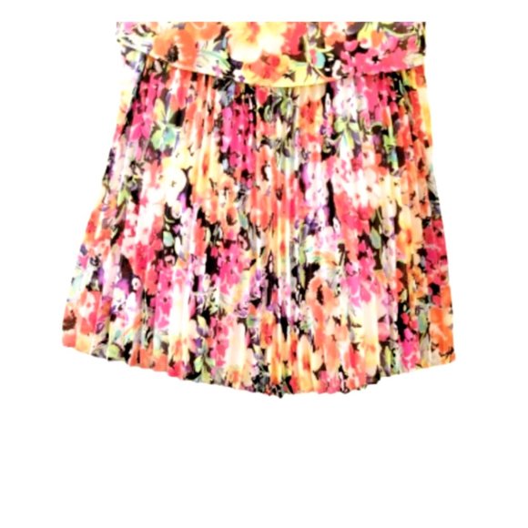 LAUREN RALPH LAUREN Colorful Floral Dress Sz 8 Petite Pleated Georgette Short - Picture 5 of 8